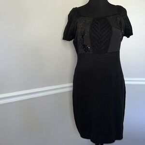 Antonio Melani Women Wool Blend Short Sleeve Embellished Midi Dress Black Size L